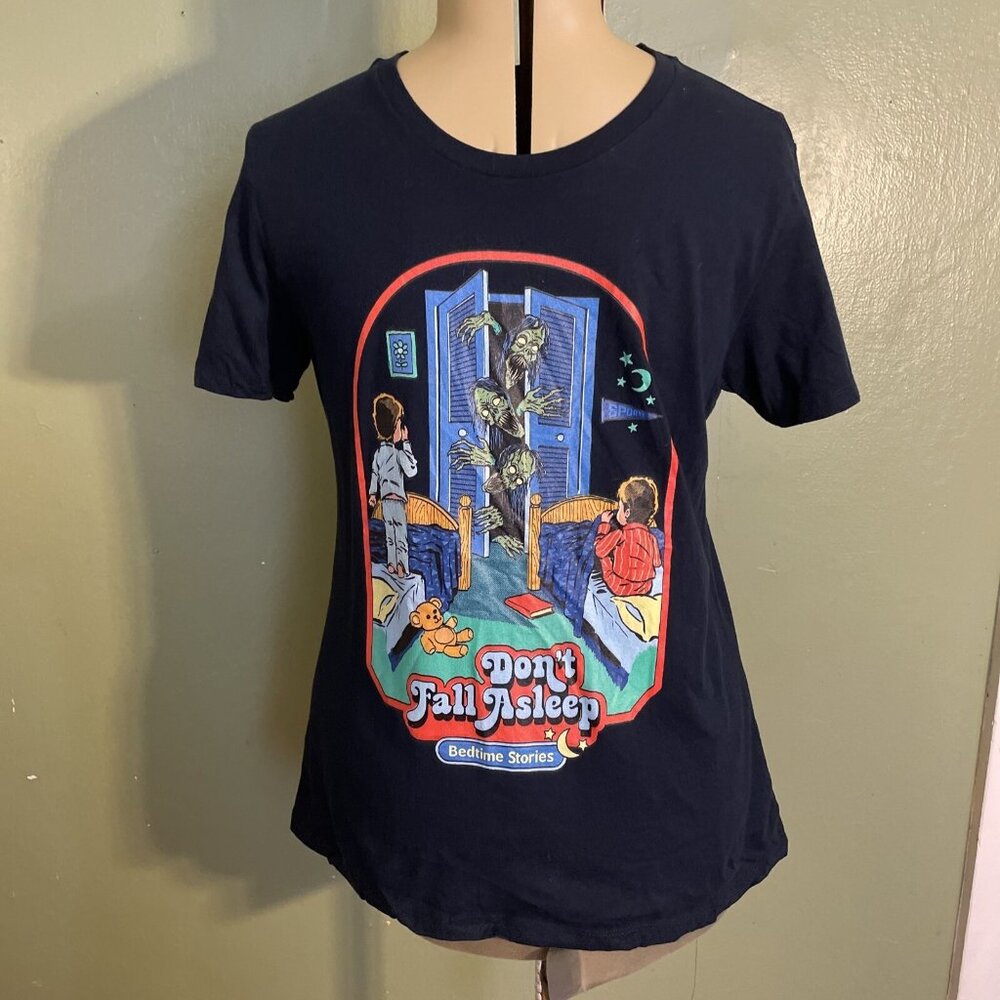 Steven Rhodes Don't Fall Asleep Bedtime Stories Men's Sz M Navy T-Shirt Zombies